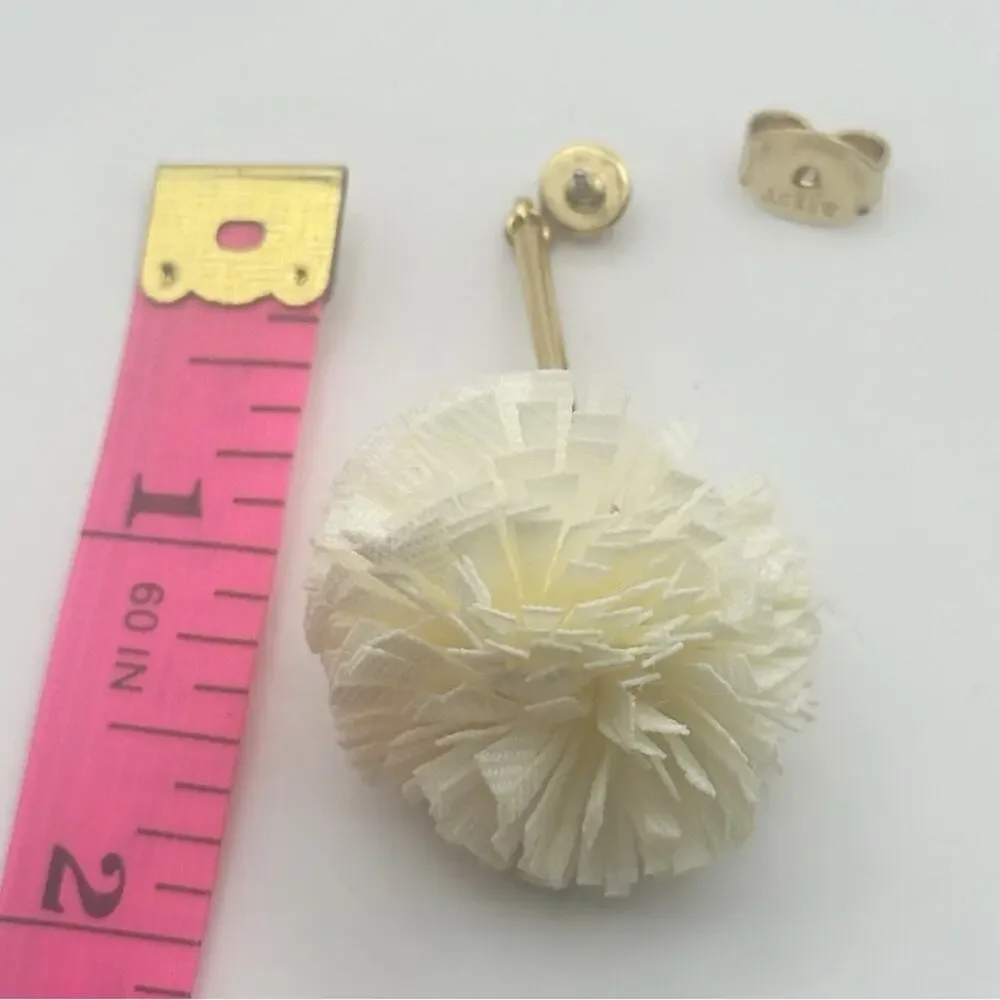 J CREW Pom Pom Earrings Dangle Drop Carnation Flower Gold tone Casual Jewelry